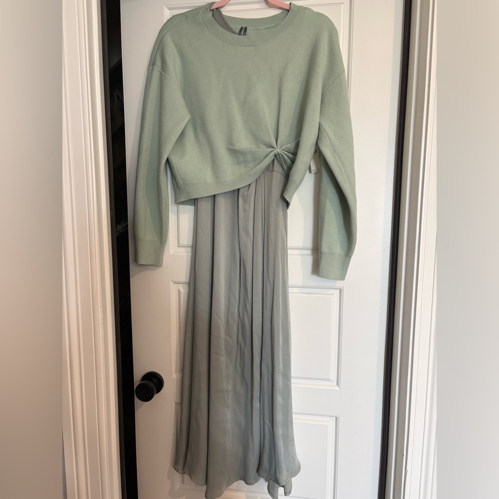 Anthropologie mint sweater/satin dress